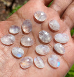 5Pcs/ 10 Pcs Natural Rainbow Moonstone Rosecuts, Moonstone Rosecut Faceted Slices, Loose Gemstone Ring Stones, 10x8mm - 15x11mm