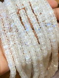 Rainbow Moonstone Heishi Beads, Blue Flash Rainbow Moonstone Gemstone Faceted Tyre Beads, Jewelry Supplies, Wholesale Bulk Beads, 16” Strand