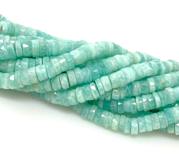 16” Amazonite Faceted Heishi Beads, Peruvian Amazonite Tyre Shape Gemstone Beads, Bulk Wholesale Beads, AAA Grade 5.5mm - 6mm