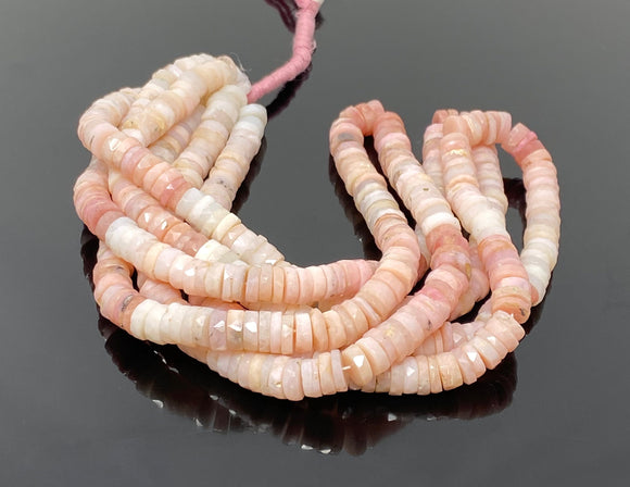 16” Pink Opal Faceted Heishi Gemstone Beads, Pink Opal Tyre Shape Disc Beads, Bulk Wholesale Beads, 7.5mm - 8mm