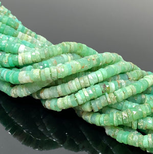 16” Natural Chrysoprase Faceted Heishi Beads, Chrysoprase Tyre Shape Gemstone Beads, Bulk Wholesale Beads, 6.5mm - 7mm