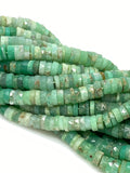 16” Natural Chrysoprase Faceted Heishi Beads, Chrysoprase Tyre Shape Gemstone Beads, Bulk Wholesale Beads, 6.5mm - 7mm
