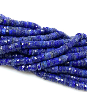 16” Lapis Lazuli Faceted Heishi Beads, Lapis Lazuli Tyre Shape Disc Beads, Wholesale Bulk Beads AAA Grade, 6mm - 6.5mm