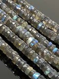 16” Natural Labradorite Heishi Beads, Gemstone Beads, Blue Flash Faceted Labradorite Tyre Beads, Bulk Wholesale Beads, 6.5mm - 7.5mm