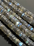 16” Natural Labradorite Heishi Beads, Gemstone Beads, Blue Flash Faceted Labradorite Tyre Beads, Bulk Wholesale Beads, 6.5mm - 7.5mm