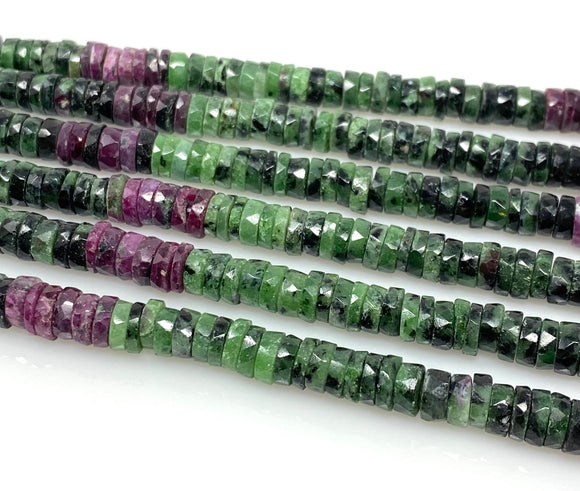 16” Ruby Zoisite Faceted Heishi Gemstone Beads, Tyre Shape Disc Wholesale Bulk Beads, 7mm - 7.5mm