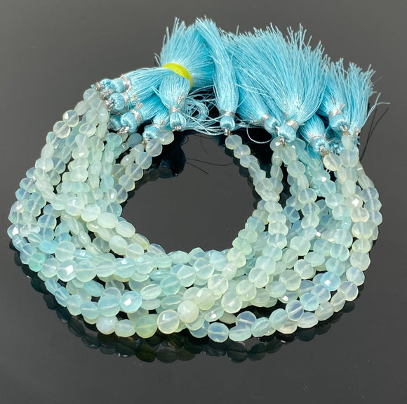 Aqua Chalcedony Faceted Coin Beads, Gemstone Beads, Jewelry Supplies Wholesale Bulk Beads, 6mm -6.5mm, 8