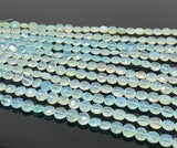 Aqua Chalcedony Faceted Coin Beads, Gemstone Beads, Jewelry Supplies Wholesale Bulk Beads, 6mm -6.5mm, 8" Strand