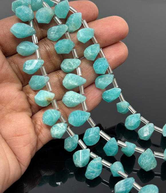 Amazonite Gemstone Fancy Twisted Drop Faceted Beads, Jewelry Supplies forJewelry Making, Wholesale Bulk Beads, 10x6mm - 12x8mm, 7