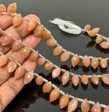 8" Natural Peach Moonstone Beads - Marquise Shape Gemstone Beads Jewelry Supplies, Wholesale Bulk Beads , 11x6mm - 13x7.5mm