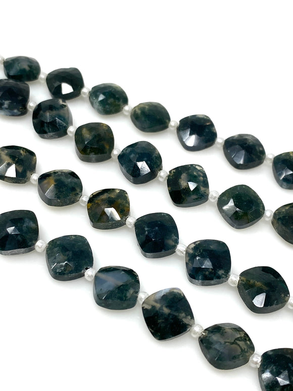 Natural Green Moss Agate Gemstone Beads, Moss Agate Faceted Fancy Diamond Shape Bulk Wholesale Beads, 10mm - 11mm, 7.5