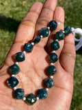 Natural Green Moss Agate Gemstone Beads, Moss Agate Faceted Fancy Diamond Shape Bulk Wholesale Beads, 10mm - 11mm, 7.5" Strand