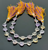 11 Pcs Ametrine Faceted Heart Shape Beads, Ametrine Gemstone Beads, Bulk Wholesale Beads, 9mm - 10mm