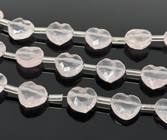 10 Pcs Rose Quartz Gemstone Beads, Rose Quartz Heart Shape Faceted Beads, Bulk Wholesale Beads, 9mm - 10mm