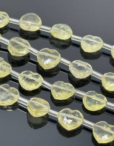 7.5” Lemon Topaz Gemstone Beads, Heart Shape Faceted Lemon Topaz Bulk Wholesale Beads, 9mm - 10mm