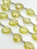 7.5” Lemon Topaz Gemstone Beads, Heart Shape Faceted Lemon Topaz Bulk Wholesale Beads, 9mm - 10mm