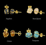 Raw Birthstone Stud Earrings, Gold Plated over Silver Gemstone Stud Earrings, Healing Crystal Rough Gemstone Studs Gifts for Her