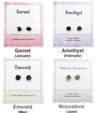 Raw Birthstone Electroplated Stud Earrings, Sterling Silver Gemstone Stud Earrings, Healing Crystal Rough Gemstone Studs