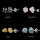 Raw Birthstone Stud Earrings, Sterling Silver Gemstone Stud Earrings, Healing Crystal Rough Gemstone Studs Gifts for Her