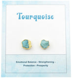 Raw Birthstone Electroplated Stud Earrings, Gold Plated over Silver Gemstone Stud Earrings, Healing Crystal Rough Gemstone Studs