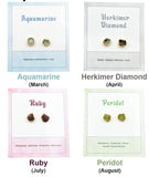 Raw Birthstone Electroplated Stud Earrings, Gold Plated over Silver Gemstone Stud Earrings, Healing Crystal Rough Gemstone Studs