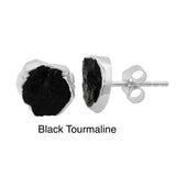 Raw Black Tourmaline Stud Earrings, Rough Gemstone Electroplated Stud Earrings, Healing Crystal Rough Gemstone Studs