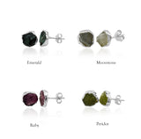 Raw Birthstone Electroplated Stud Earrings, Sterling Silver Gemstone Stud Earrings, Healing Crystal Rough Gemstone Studs