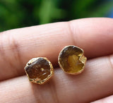 Raw Citrine Stud Earrings, Healing Raw Crystal Studs, Rough Citrine Gemstone Electroplated Stud Earrings