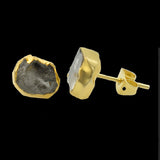Raw Herkimer Diamond Stud Earrings, Healing Raw Crystal Studs, Rough Gemstone Electroplated Stud Earrings, April Birthstone