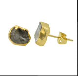 Raw Herkimer Diamond Stud Earrings, Healing Raw Crystal Studs, Rough Gemstone Electroplated Stud Earrings, April Birthstone