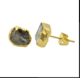 Raw Herkimer Diamond Stud Earrings, Healing Raw Crystal Studs, Rough Gemstone Electroplated Stud Earrings, April Birthstone