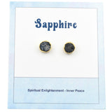 Raw Blue Sapphire Stud Earrings, September Birthstone Healing Crystal Sapphire Gemstone Studs, Rough Gemstone Electroplated Stud Earrings