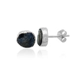 Raw Blue Sapphire Stud Earrings, September Birthstone Healing Crystal Sapphire Gemstone Studs, Rough Gemstone Electroplated Stud Earrings