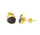 Raw Blue Sapphire Stud Earrings, September Birthstone Healing Crystal Sapphire Gemstone Studs, Rough Gemstone Electroplated Stud Earrings