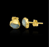 Raw Larimar Stud Earrings, Healing Raw Crystal Studs, Rough Larimar Gemstone Electroplated Stud Earrings