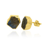 Raw Labradorite Stud Earrings, Healing Raw Crystal Studs, Rough Gemstone Electroplated Stud Earrings