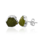Raw Peridot Stud Earrings, August Birthstone Healing Crystal Rough Gemstone Studs, Rough Gemstone Electroplated Stud Earrings