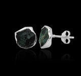 Raw Emerald Stud Earrings, May Birthstone Healing Crystal Rough Gemstone Studs, Rough Gemstone Electroplated Stud Earrings