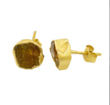 Raw Citrine Stud Earrings, Healing Raw Crystal Studs, Rough Citrine Gemstone Electroplated Stud Earrings