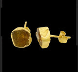 Raw Citrine Stud Earrings, Healing Raw Crystal Studs, Rough Citrine Gemstone Electroplated Stud Earrings