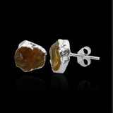 Raw Citrine Stud Earrings, Healing Raw Crystal Studs, Rough Citrine Gemstone Electroplated Stud Earrings