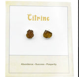 Raw Citrine Stud Earrings, Healing Raw Crystal Studs, Rough Citrine Gemstone Electroplated Stud Earrings