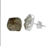 Raw Herkimer Diamond Stud Earrings, Healing Raw Crystal Studs, Rough Gemstone Electroplated Stud Earrings, April Birthstone