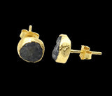 Raw Blue Sapphire Stud Earrings, September Birthstone Healing Crystal Sapphire Gemstone Studs, Rough Gemstone Electroplated Stud Earrings