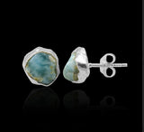Raw Larimar Stud Earrings, Healing Raw Crystal Studs, Rough Larimar Gemstone Electroplated Stud Earrings