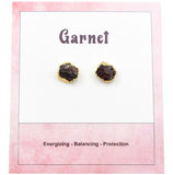 Raw Garnet Stud Earrings, January Birthstone Healing Crystal Rough Gemstone Studs, Garnet Rough Gemstone Electroplated Stud Earrings