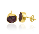 Raw Pink Tourmaline Stud Earrings, Rough Gemstone Electroplated Earrings, Healing Crystal Rough Gemstone Studs, Tourmaline Jewelry