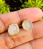 Raw Rose Quartz Stud Earrings, October Birthstone Healing Crystal Rough Gemstone Studs, Rose Quartz Rough Gemstone Electroplated Stud Earrin