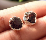 Raw Garnet Stud Earrings, January Birthstone Healing Crystal Rough Gemstone Studs, Garnet Rough Gemstone Electroplated Stud Earrings