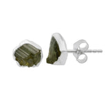 Raw Green Tourmaline Stud Earrings, Rough Gemstone Electroplated Stud Earrings, Healing Crystal Rough Gemstone Studs